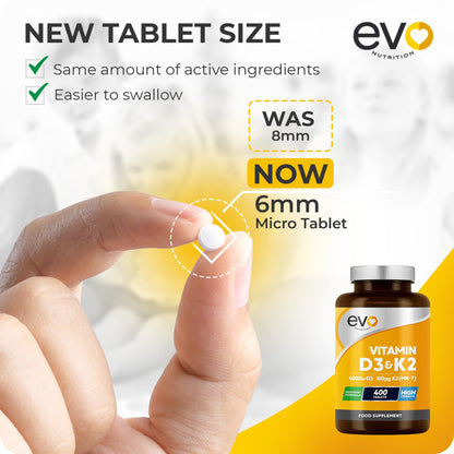 Vitamin D3 4000iu & Vitamin K2 100ug MK7 | 400 Vegetarian Tablets - 1 Year Supply | Cholecalciferol & Menaquinone | Made in The UK
