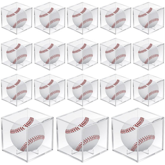 18 Pcs Baseball Display Case, Clear UV Protected Ball Holder Square Acrylic Baseball Cube Box Autograph Cases Storage for Display Official Size Standing, 3.15 Inches