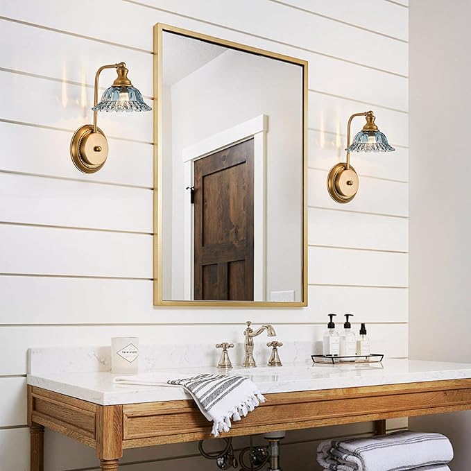 Vintage Wall Sconces, 1-Light Wall Lighting with Crystal Glass Shade, Matte Brushed Antique Brass Finish, Crystal Wall Light, Wall Lamp for Bathroom