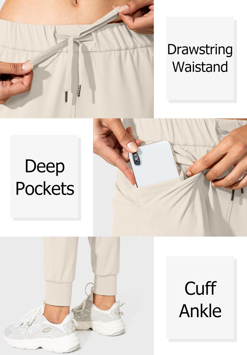 SANTINY Joggers for Women Lightweight Running Drawstring Sweatpants Workout Travel Yoga Athletic Womens Lounge Pants with Pockets(Beige_XS)