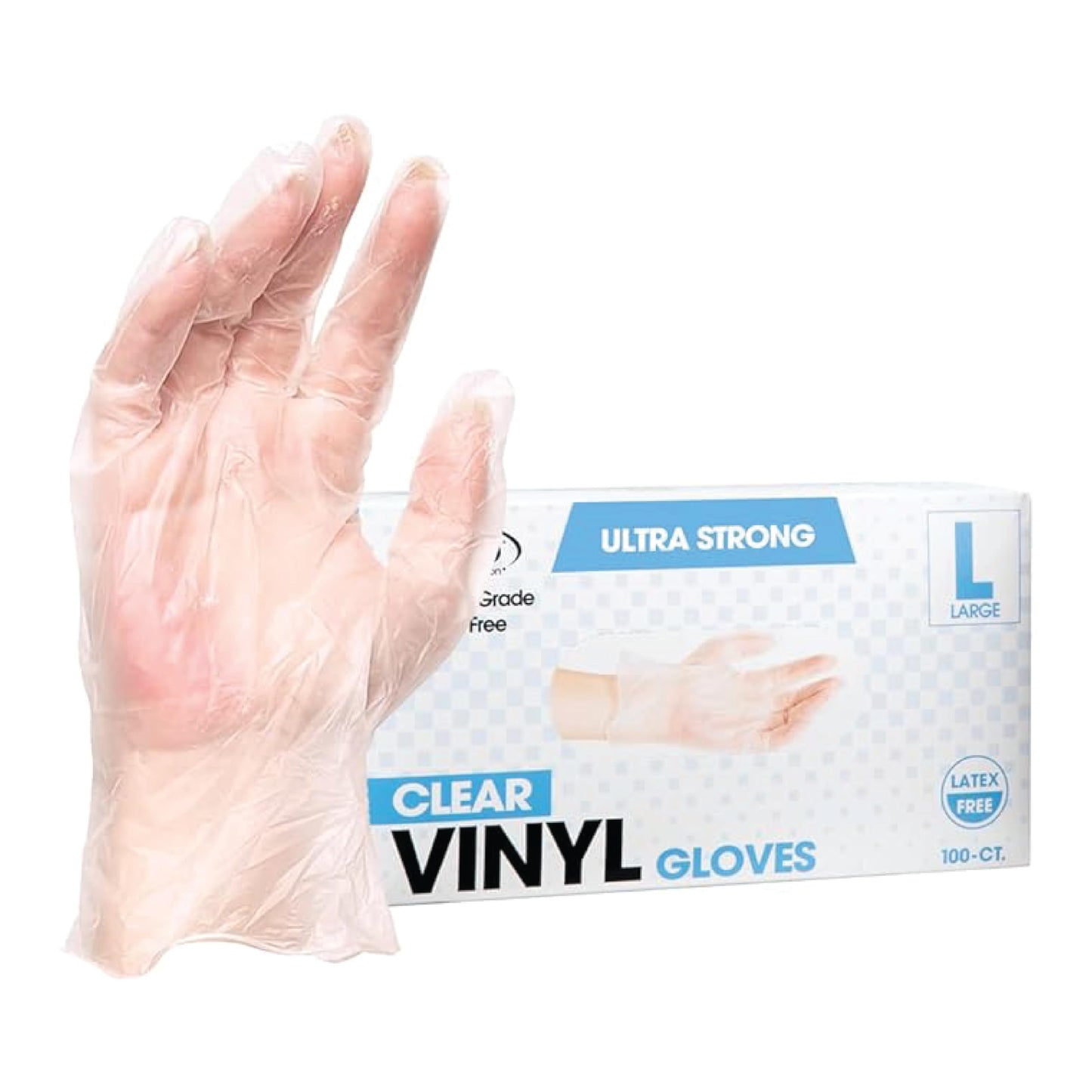ForPro Disposable Vinyl Gloves, Clear, Industrial Grade, Powder-Free, Latex-Free, Non-Sterile, Food Safe, 2.75 Mil. Palm, 3.9 Mil. Fingers, Large, 100-Count
