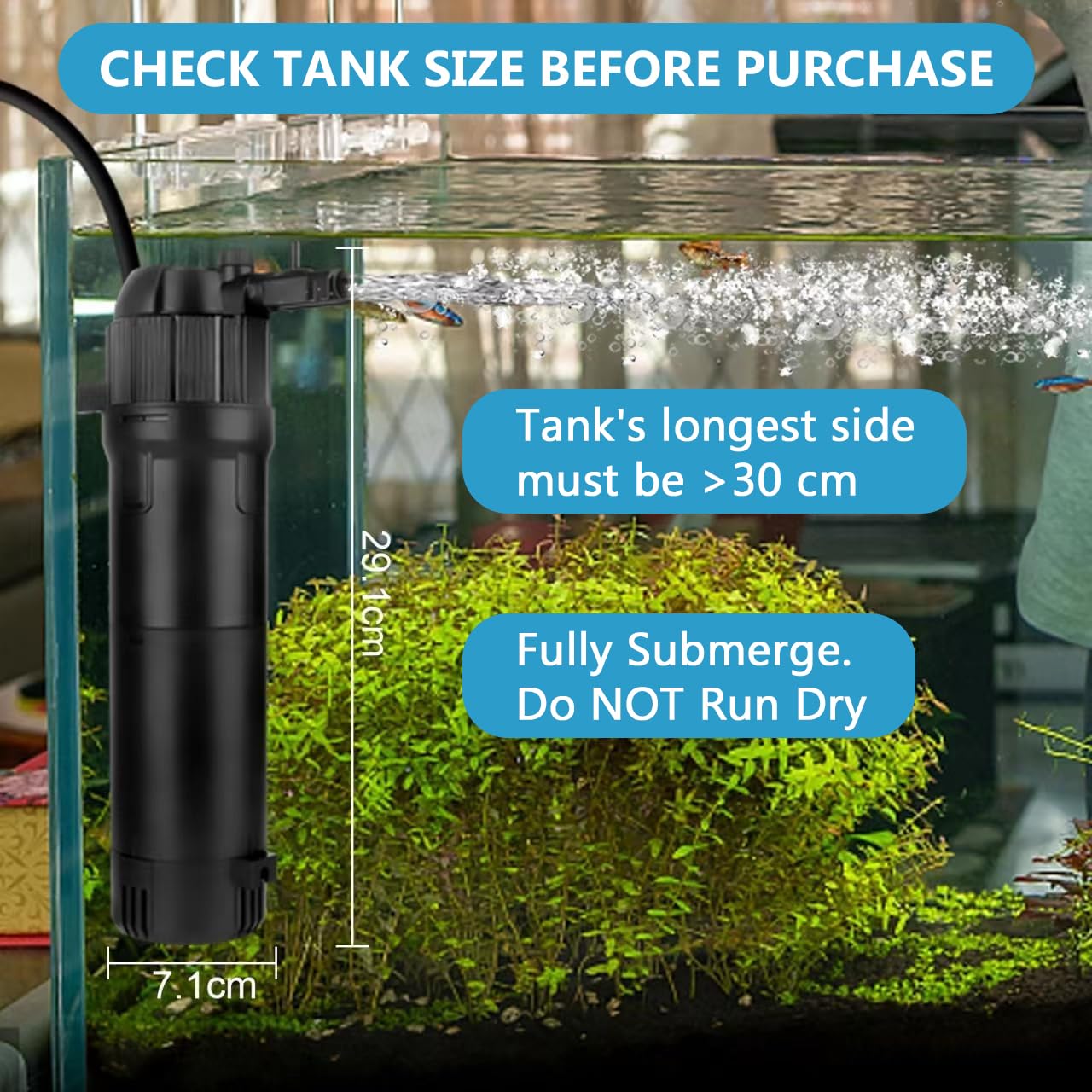 BAITAI Internal Fish Tank Filter,Aquarium Filter with UV Steriliser Turns Green Water to Clear,Multi-mode(Aeration/Rainfall,etc) Filter Pump for 80-200L Aquariums,Flow Rate and Direction Adjustable