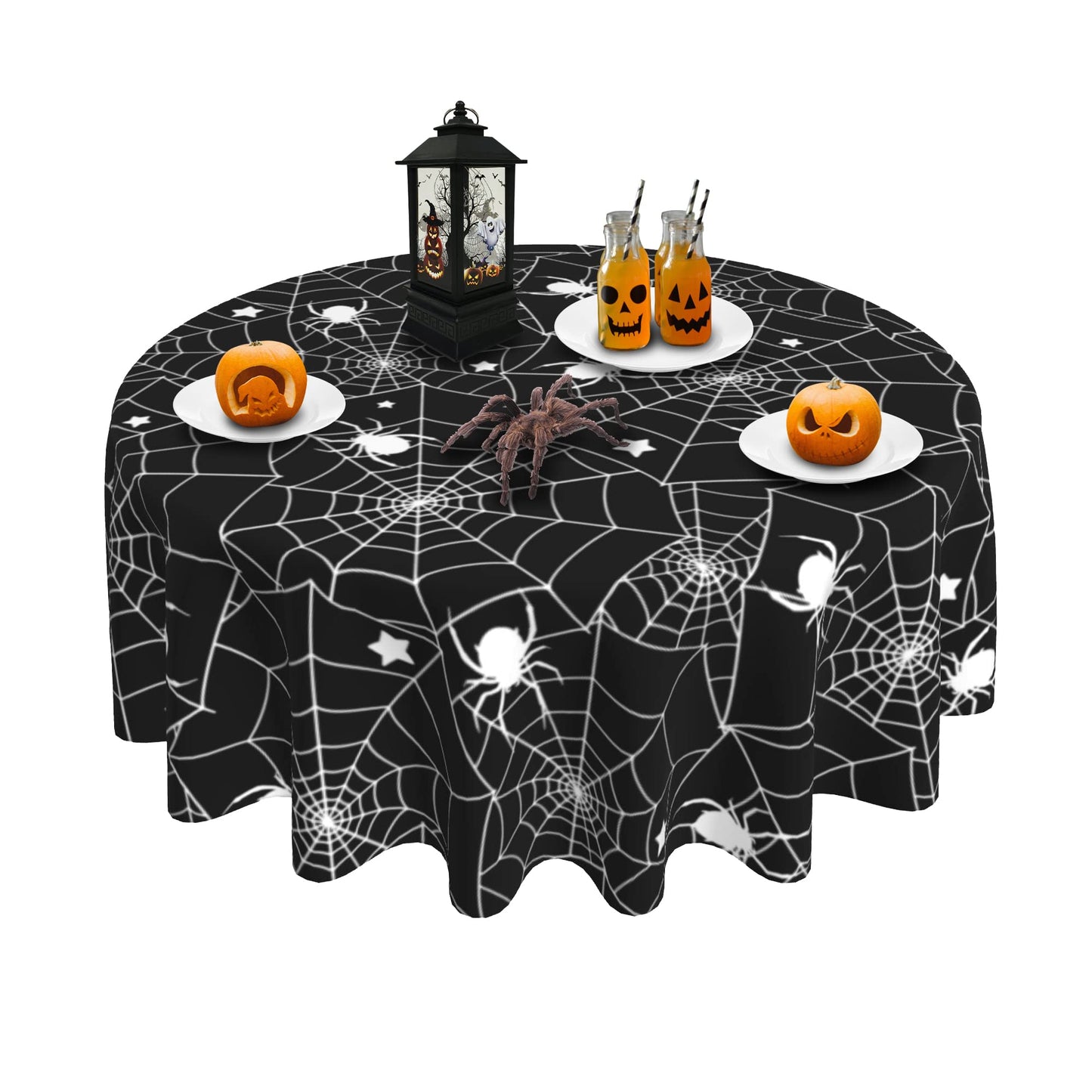 SuQKXCo Halloween Spider Web Round Tablecloth 60 Inch Stars Tablecover Anti-Wrinkle Waterproof Wipeable Table Cloth for Kitchen/Home Decoration
