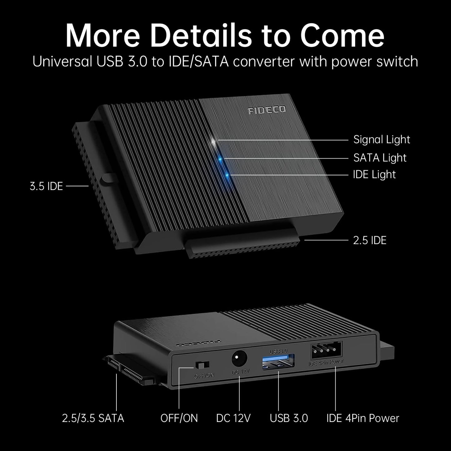 FIDECO IDE and SATA Adapter, USB 3.0 Hard Drive Adapter, External SATA and IDE Converter for 2.5 and 3.5 inches HDD or SSD, CD-ROM, CD-RW, DVD-RW Drives