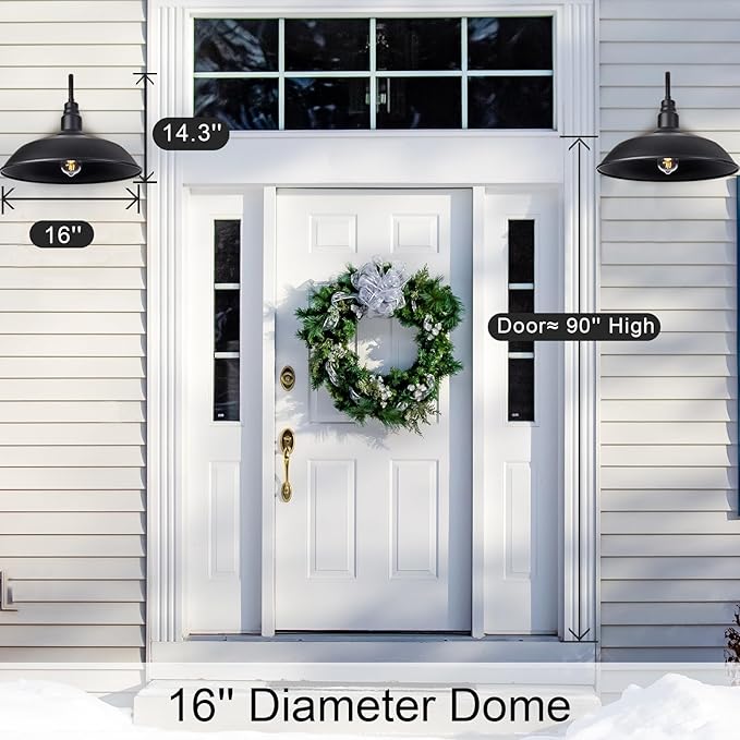 Large Black Gooseneck Barn Light for Farmhouse, 16in Dome Outdoor Wall Lights for Porch, 4 Pack Exterior Lighting Fixture with Goose Neck Arm for Front and Back Porch House Garage Door