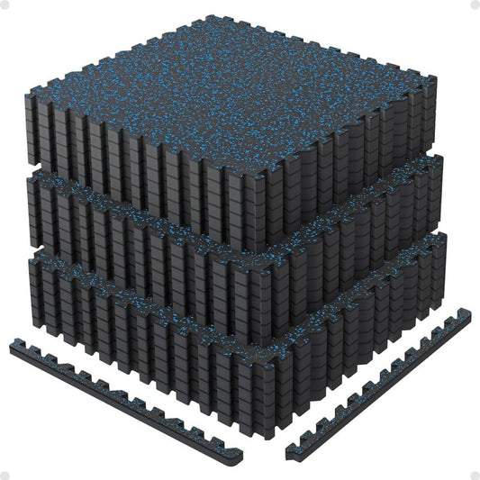 AIRHOP Exercise Mats - 0.79in Thick Interlocking Rubber Tiles | 72 Sq Ft Home Gym Flooring in Black & Blue