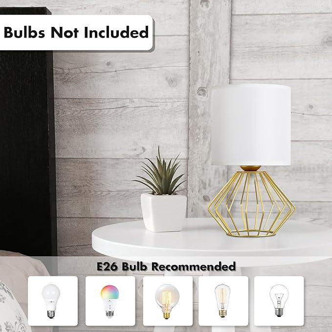 Hamilyeah Table Lamps Set of 2, Modern Bedside Lamps with White Fabric Shade, Industrial Night Stand Lamps with On/Off Switch, Gold Simple Lamp for Bedroom, Living Room