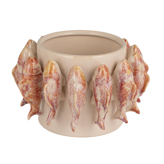 Creative Co-Op Stoneware Planter with 3D Fish and Reactive Glaze, Multicolor