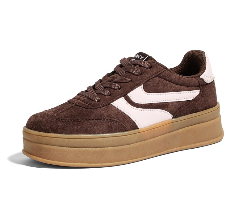 LUCKY STEP Platform Sneakers for Women Fashion Retro Thick Rubber Gum Sole Comfortable Tennis Skate Trainer Classic Walking Shoes Casual Streetwear(Brown/Pink,8.5)