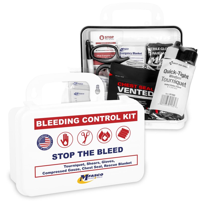 MFASCO 10-Piece Stop The Bleed - Bleeding Control Kit, Tourniquet, Compressed Gauze, Chest Seal, Portable, Easy-to-Open Packaging, Packed in A Plastic Kit That Can Be Mounted or Carried