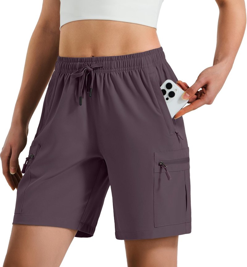 Hugut Women's Lightweight Hiking Cargo Shorts Quick Dry Athletic Shorts Camping Travel Golf Zipper Pockets Water Resistant Dusty Purple