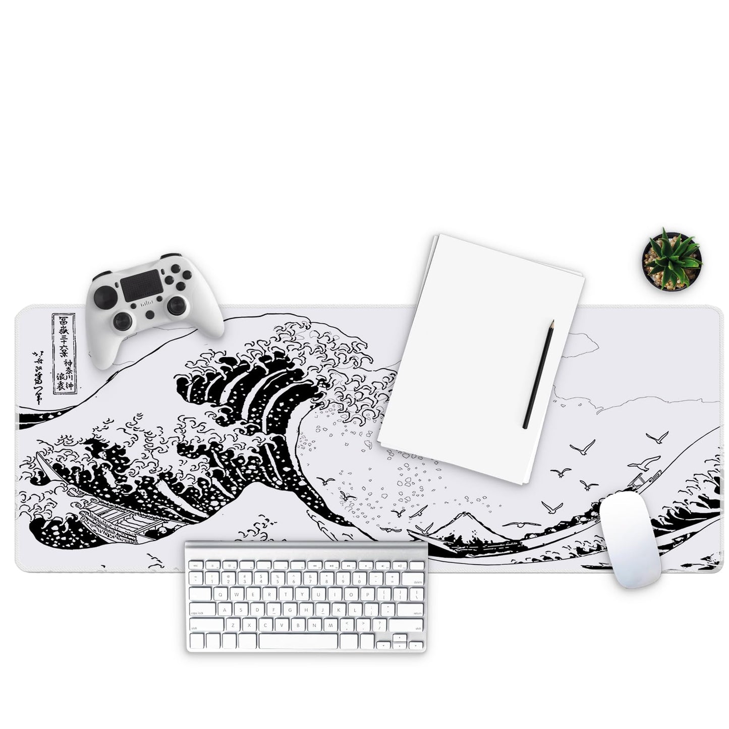 BLITZPAW Long Gaming Mouse Pad 31.5 x 11.8 inches, Extended Anime Mousepad, Large Mouse Mat with Non-Slip Base, Full Keyboard Mat with Stitched Edges for Gaming and Office (Grey White Wave)