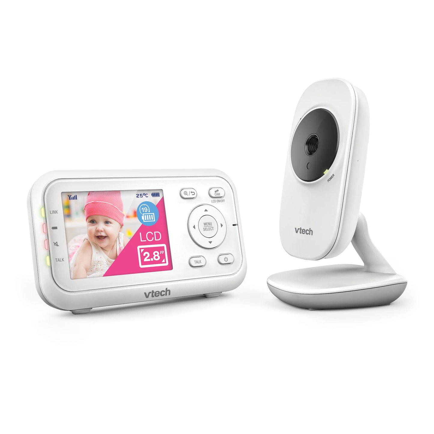 VTech VM3250 Video Baby Monitor with Camera,300m Long Range, Baby Monitor with 2.8" LCD Screen,Up to 19-hr Video Streaming,Night Vision,Secured Transmission,Temperature Sensor,Soothing Sounds,2X Zoom