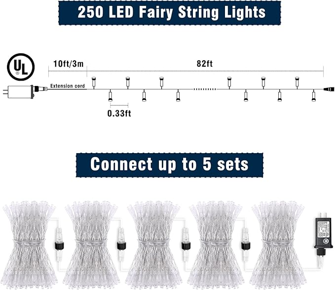 250 LED Green String Lights, 82ft Green Halloween Lights Outdoor Clear Wire 8 Modes Plug in Waterproof Christmas Twinkle String Light for Indoor Room Tree Christmas Party Halloween Decorations