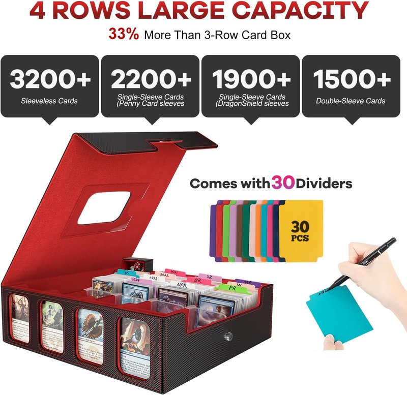 Card Storage Box - 3200+ MTG Deck Case with Colorful Dividers & Portable Handle | Fits TCG & Magic Cards