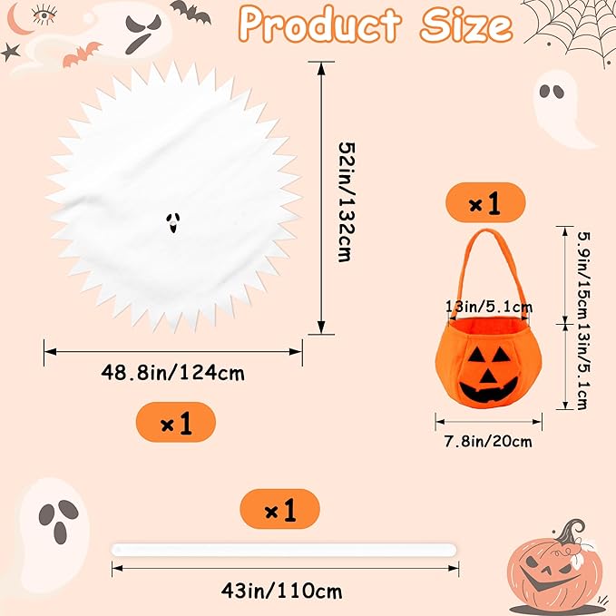 VERTUPET Halloween Ghost Costume for Garden Goose, 23" Outdoor Goose Outfit with Pumpkin Felt Bag, Holiday Yard Decor Accessories