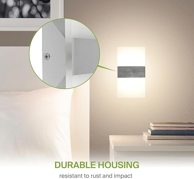 ASD 8 Inch LED Indoor Wall Sconce - Modern Interior 10W 120V 2700K-5000K Adjustable Dimmable Wall Mounted Light Fixtures, Acrylic Glass Wall Lights for Stairway, Hallway - ETL, Brushed Nickel