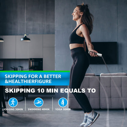 BURNCALO Weighted Jump Rope for Fitness, Skipping Rope for Men Women, Metal Heavy Handles, Ball bearings, Adjustable Length PVC Cord and Cotton Rope, Endurance Training Fitness Exercise Workout