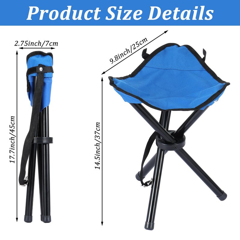 KKONHII Small Travel Folding Camping Stool,17 Inch Folding Outdoor Tripod Seats Blue Portable Camping Stool for Garden Planting Party Hiking Golf Mountaineering Picnic Beach