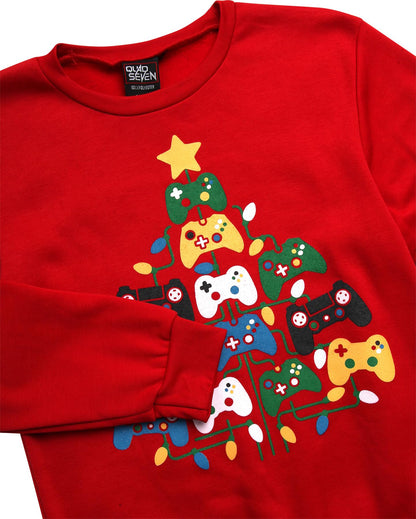 Quad Seven Boys Ugly Christmas Sweater - Soft Fleece Novelty Christmas Holiday Pullover Sweatshirt for Boys, Size 16-18, Red Gamer Christmas