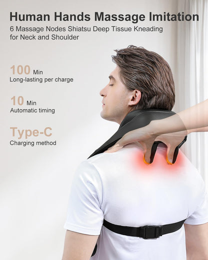 Medcursor Neck Massager, Cordless 4D 6 Massage Nodes Deep Tissue Kneading Massage for Pain Relief, Massager for Neck Back Shoulder, Office, Home & Car