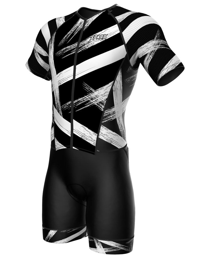 Sparx Mens Elite Aerosuit Triathlon Suit Mens Short Sleeve Tri Suit Skinsuit (Brushes, Medium)