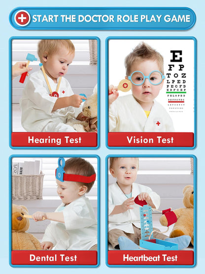 Lehoo Castle Doctors Set for Kids, Toys for 3 Year Old Boys, Wooden Kids Doctors Kit with Doctor Costume, 3 Year Old Boy Toys（Blue）