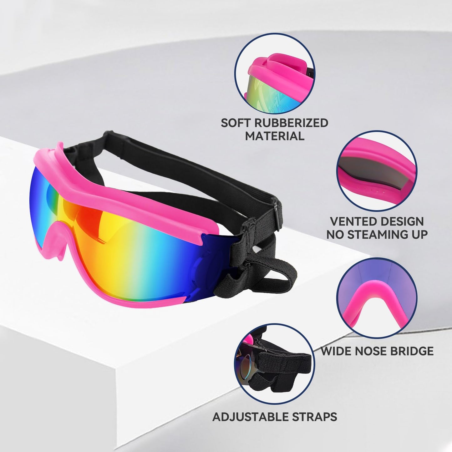 NAMSAN Sunglasses for Dogs Adjustable Dog Glasses Waterproof Windproof Dog Motorcycle Goggles Safety Glasses Pink