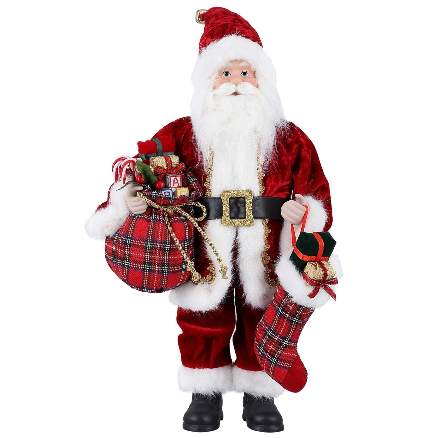 AGM 18" Santa Claus, Christmas Figurine Figure Decor with Christmas Sock and Gifts Bag for Holiday Party Home Decoration
