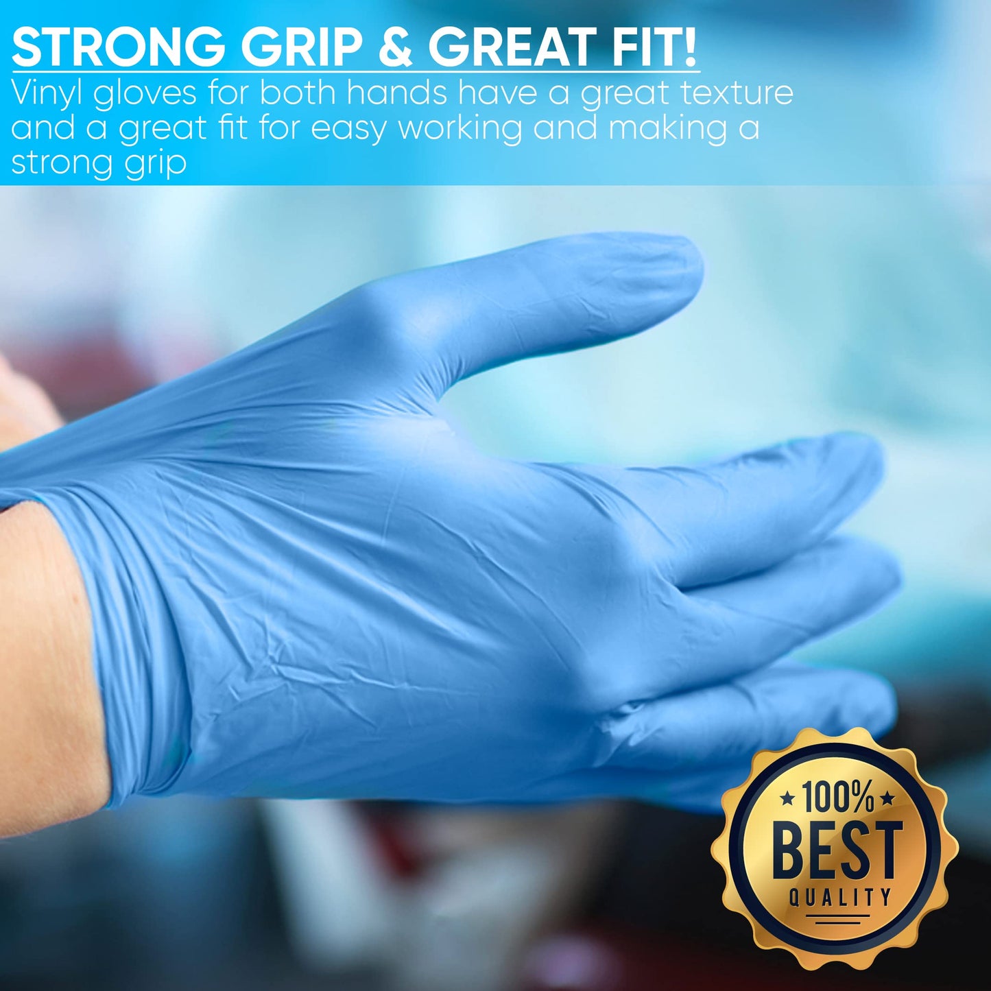 500 x Blue Disposable Gloves | Vinyl Gloves Disposable | Latex free glove | Powder Free Glove | Strong And Non-Sterile | (Large, 5 Packs of 100)