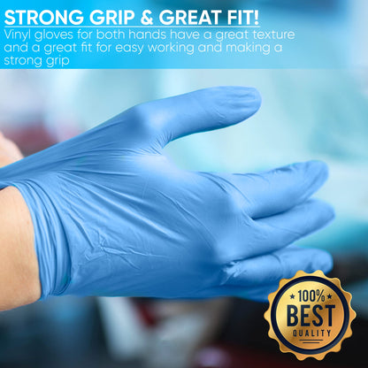 500 x Blue Disposable Gloves | Vinyl Gloves Disposable | Latex free glove | Powder Free Glove | Strong And Non-Sterile | (Large, 5 Packs of 100)