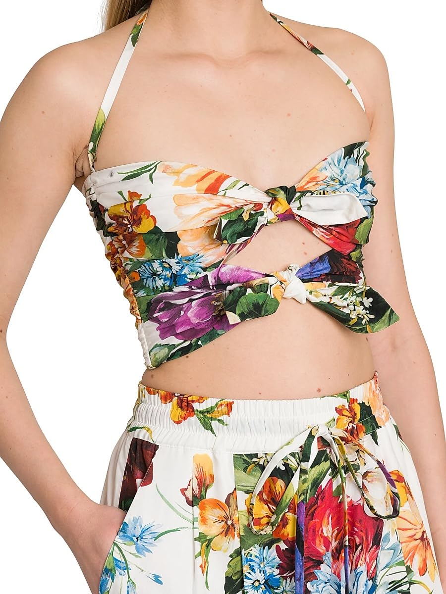 Dolce&Gabbana, Rafia Fiori Floral Bow Cut-Out Cropped Top, 36 (0), White Print Flower