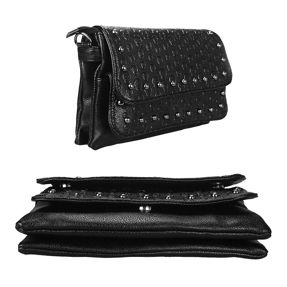 Sibalasi Women Gothic Purse Skull Crossbody bag Rivet Practical Black Shoulder Handbag Halloween purses (A)