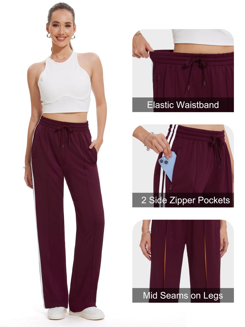 Tapata Women's 30" Inseam Regular Track Pants Loose Straight Leg Jogging Sweatpants Warm-Up Sports Athletic Running, Burgundy, S