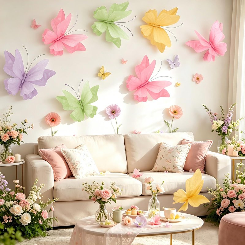 3D Hanging Butterfly Decorations Butterfly Party Decorations 4PCS Pastel Large Paper Butterfly Decorations for Girls Women Wedding Backdrop Birthday Flower Garden Party Decor