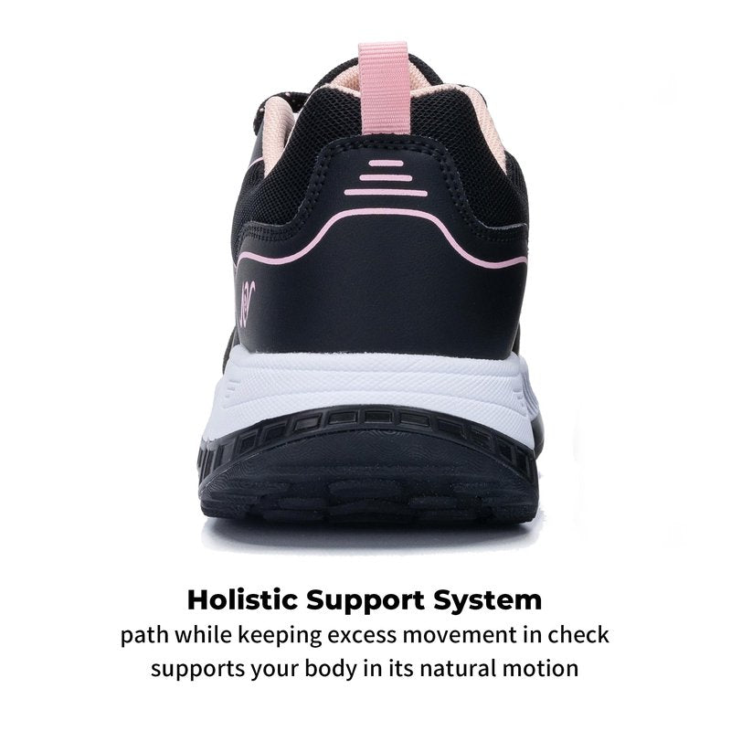 RomenSi Womens Walking Shoes Arch Support Tennis Orthotic Sneakers Plantar Fasciitis Rocker Bottom Shoes for Foot and Heel Pain Relief BlackRose US 6