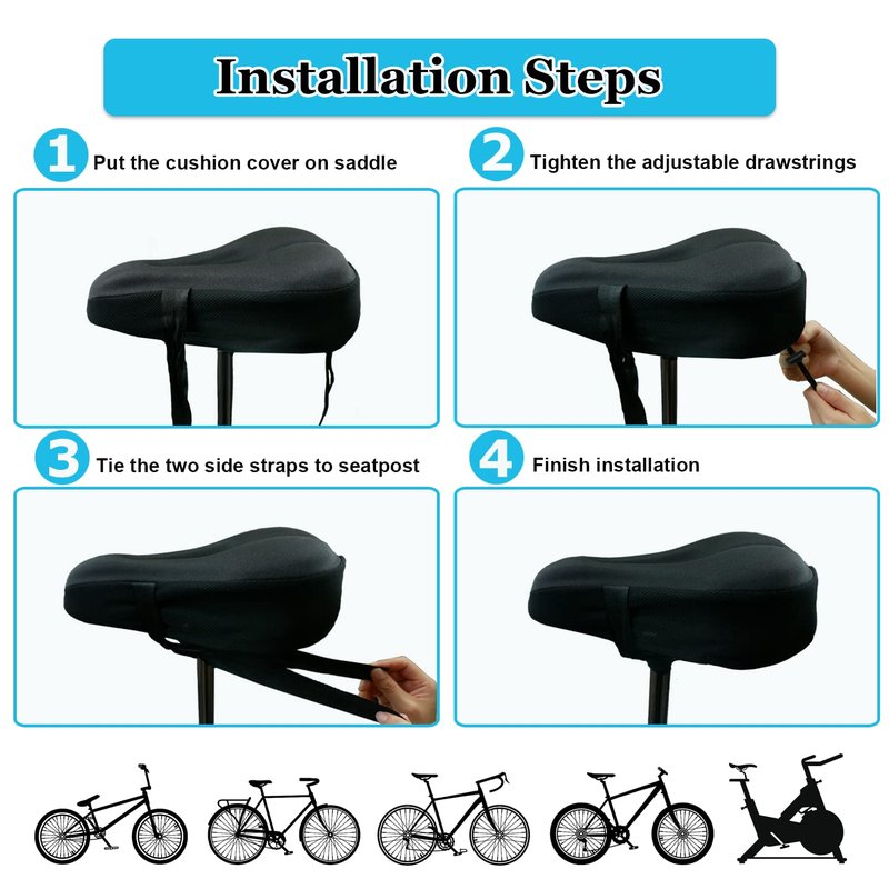 Geronmine Gel Bike Seat Cover Padded for Bicycle Saddle for Women & Men, Most Comfortable Seat Cushion Cover, Soft for Spin Indoor Outdoor Cycling Class Mountain Stationary Bikes