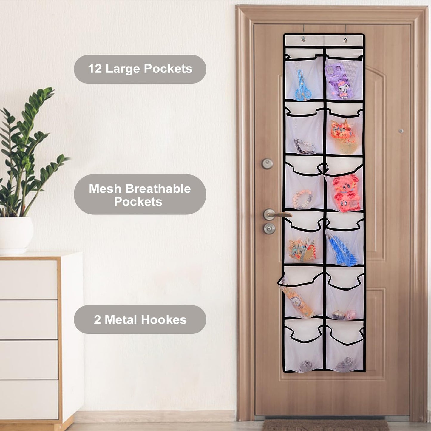 GOMAJI 12 Large Pockets Over The Door Hanging Shoe Organizer, White