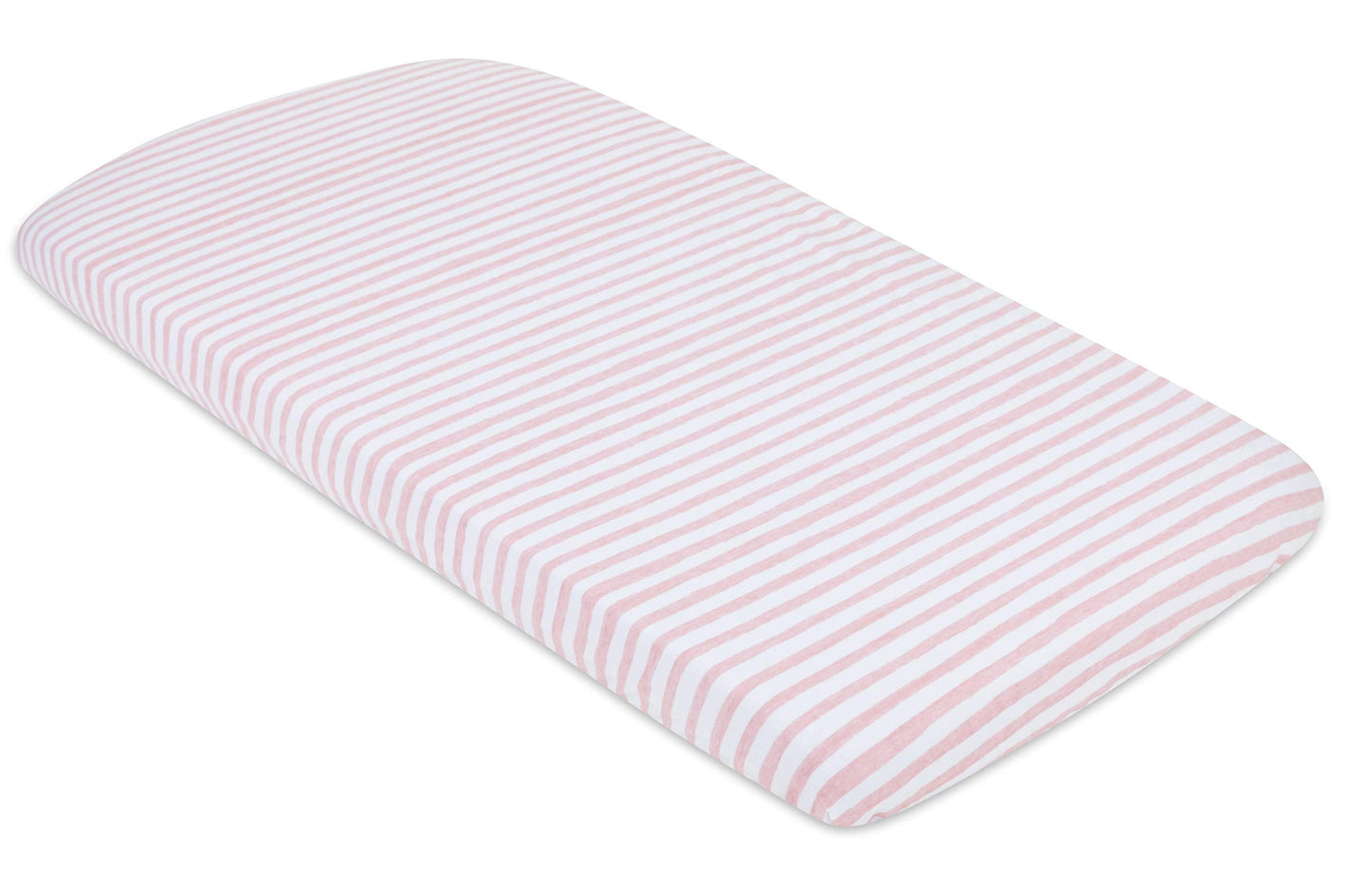 Ely's & Co. Patent Pending Waterproof Bassinet Sheet, No Need for Bassinet Mattress Pad Cover, 2 Pack Mauve Pink Splash & Stripes,for Baby Girl 32" 16"X3"