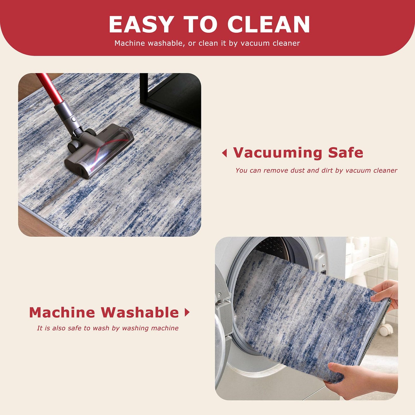 KOZYFLY Modern Abstract Washable Rug Runner 2x6 Runners for Hallways Non-Slip Soft Kitchen Runner Rugs, Print Grey-Blue Striped Carpet Runner for Entryway Bathroom Laundry Room Foyer