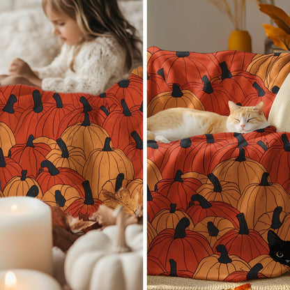 Horaldaily Fall Flannel Blanket Throw, Orange Pumpkin Cat Soft Fuzzy Plush Cozy Fleece Blankets for Couch Sofa Bed Lounging, Ideal Gifts for Kids Adults Wife Self, 50x60