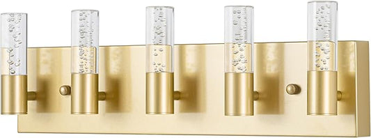Bathroom Vanity Light Fixtures Over Mirror, Brushed Golden Finish Coating, 5 Light Wall Sconces for Bathroom