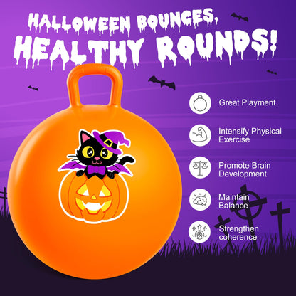 PlayZap Hopper Balls for Kids 3-8, Halloween Orange 18 Inches Bouncy Ball with Handle, Pumpkin Inflatable Bouncing Jumping Toys, Hippity Hop Toys Girls Boys Gifts