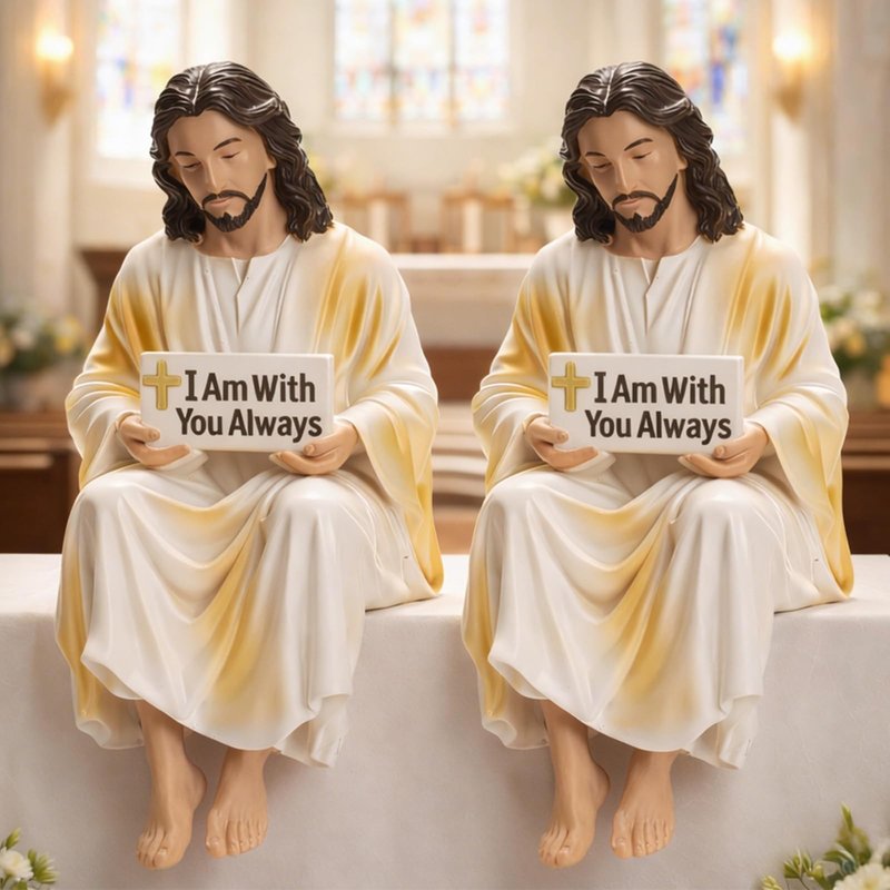 Daily Partner I Am with You Always Jesus Statue, Catholic Religious Statue Resin Decor for Home or Car Dashboard, Christian Inspirational Faith Gifts, Desk Figurine Decor (2PC, L)