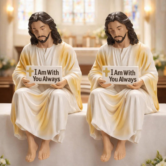 Daily Partner I Am with You Always Jesus Statue, Catholic Religious Statue Resin Decor for Home or Car Dashboard, Christian Inspirational Faith Gifts, Desk Figurine Decor (2PC, L)