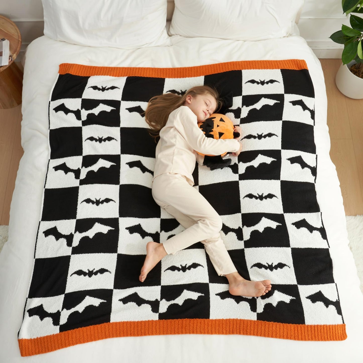 Snuggle Sac Halloween Throw Blanket Black White Checkered Bat Blanket, Halloween Throw Blanket for Couch 50x60 inches, Ultra Soft Decorative Blanket