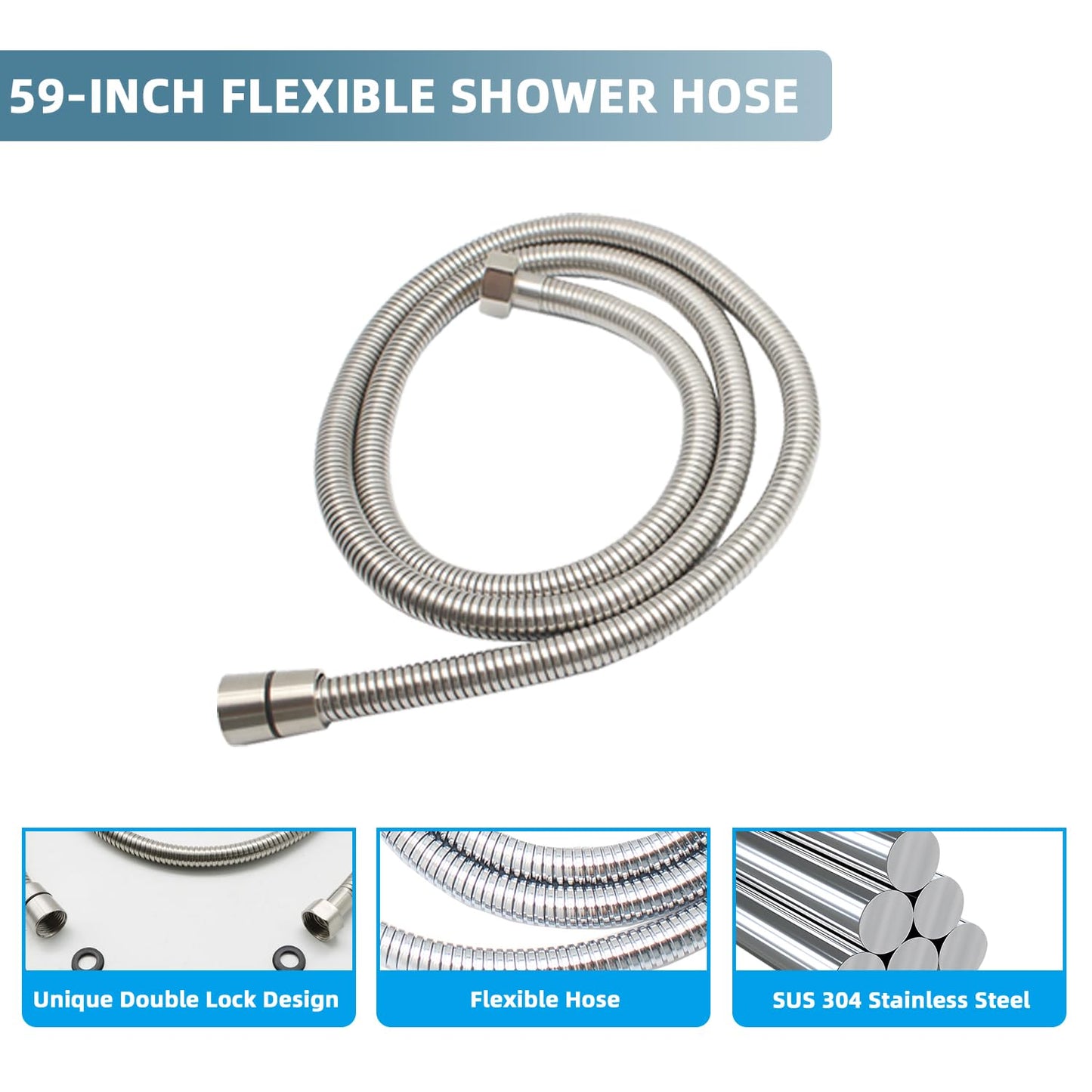 Backnets Solid Brass Handheld Shower Head Arc Design High Pressure Brushed Nickel Hand Shower Wand with Adjustable Supply Elbow Wall Connector Shower Holder and 59″ Stainless Steel Hose Set