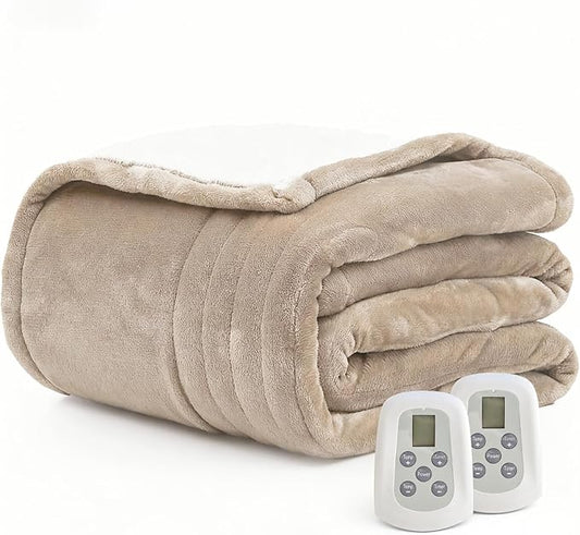 Heated Blanket Electric Blanket King 100"x90" Heating Blanket with Dual Control 10 Heat Levels & 10 Hours Auto-Off Overheat Protection Cozy Soft Flannel King Size Blanket Fast Heating Machine Washable