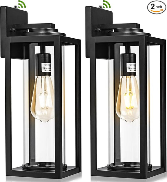 Dusk to Dawn Outdoor Wall Light Fixtures - 2 Packs Exterior Waterproof Outdoor Lighting, Modern Porch Sconces Wall Mounted Lighting, Industrial Anti-rust Matte Black Outside Lantern for Front Door