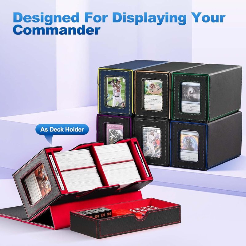 MTG Commander Deck Box - 3-in-1 Magnetic Card Organizer with 2 Top Loaders & Dice Tray | Fits 200 Double Sleeved Cards (Black/Blue)
